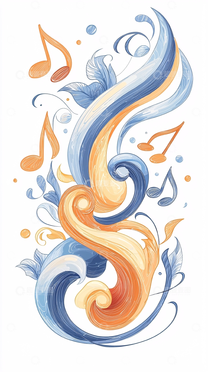 高清大图下载【趣麦麦图】音乐旋律与波浪艺术插画