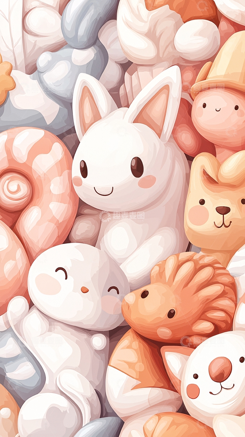 高清大图下载【趣麦麦图】可爱动物与贝壳背景插画