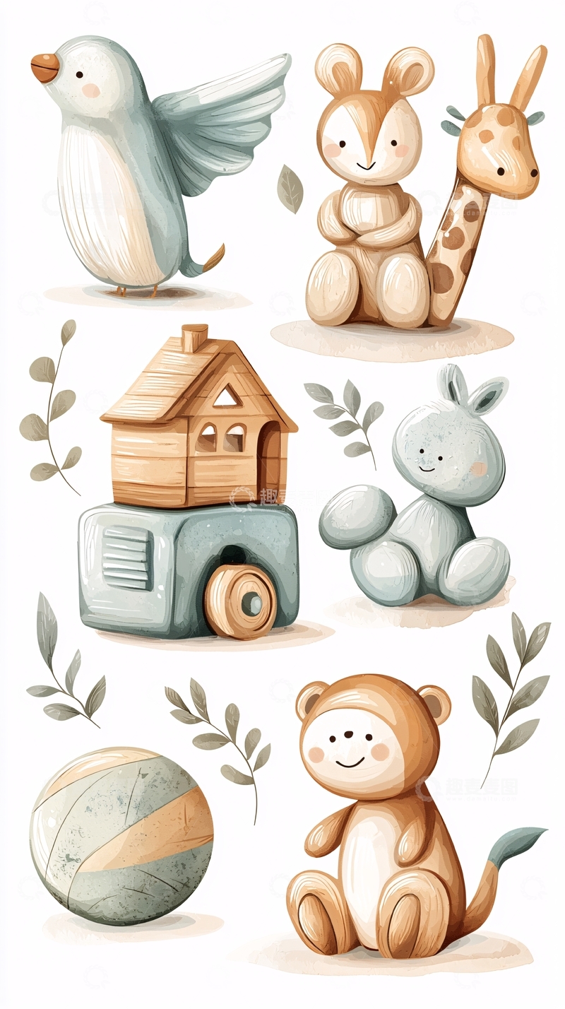 高清大图下载【趣麦麦图】可爱动物玩具与小屋插画集