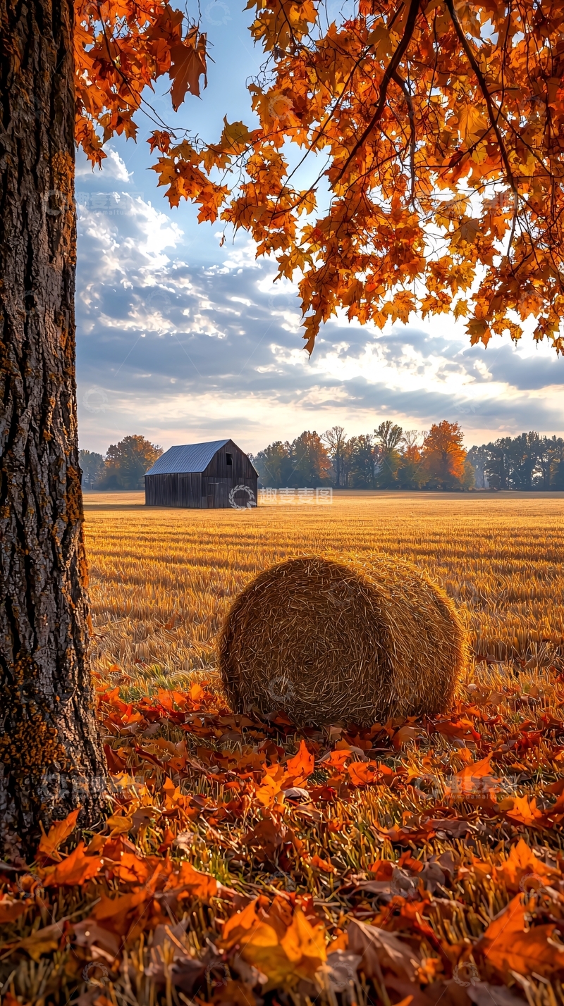 高清大图下载【趣麦麦图】秋日田野与老谷仓