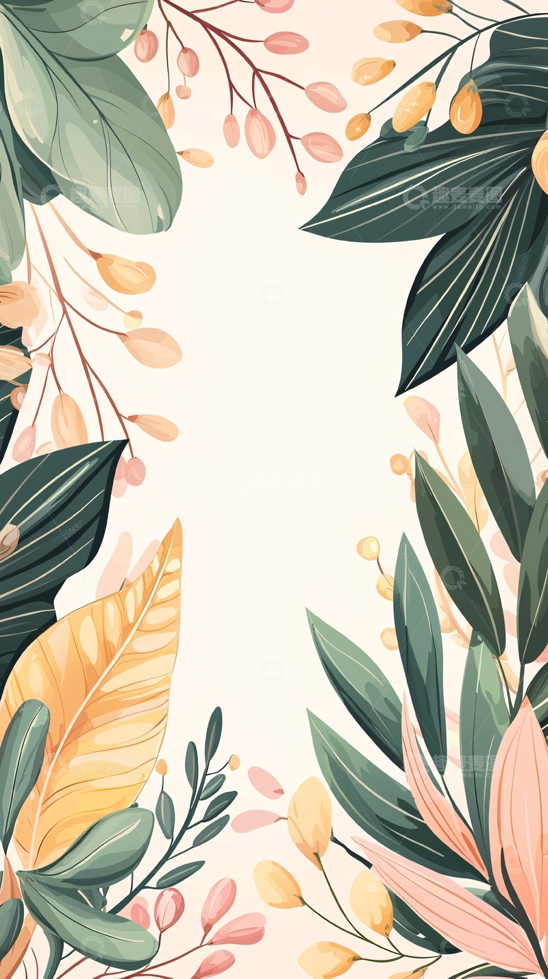高清大图下载【趣麦麦图】热带植物花卉边框背景图