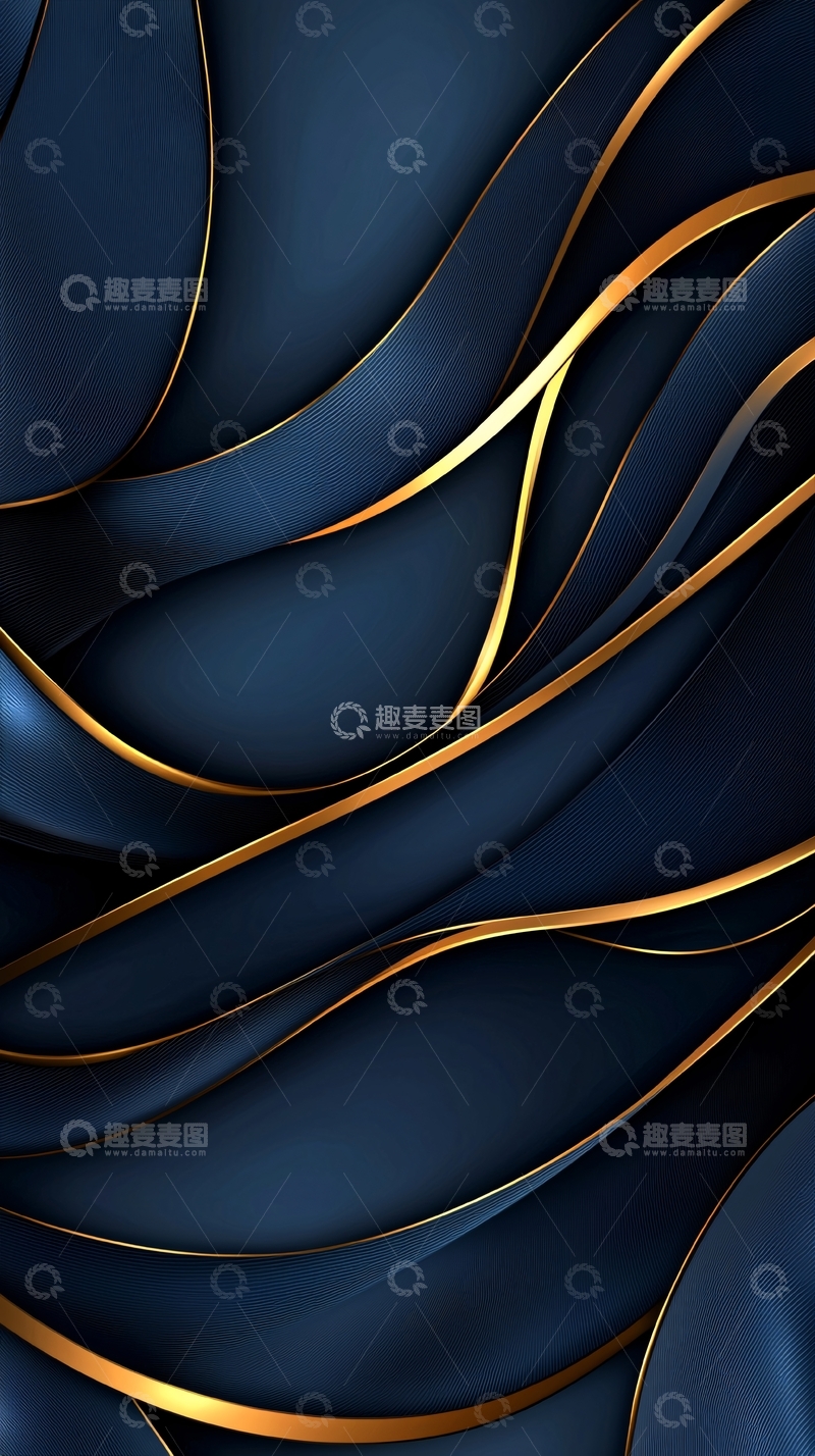 高清大图下载【趣麦麦图】深蓝金色波浪抽象背景