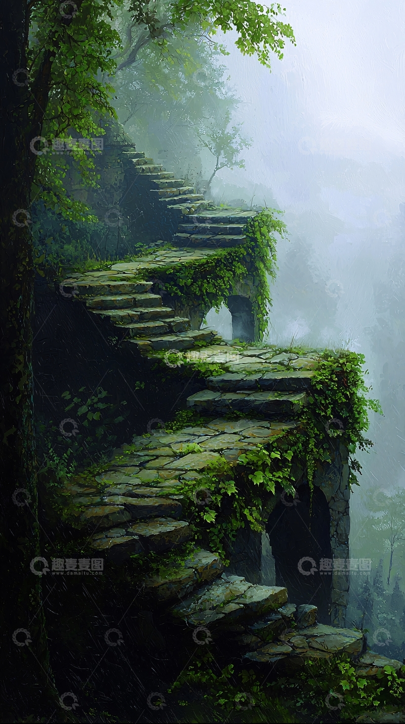 高清大图下载【趣麦麦图】石阶上的绿意盎然