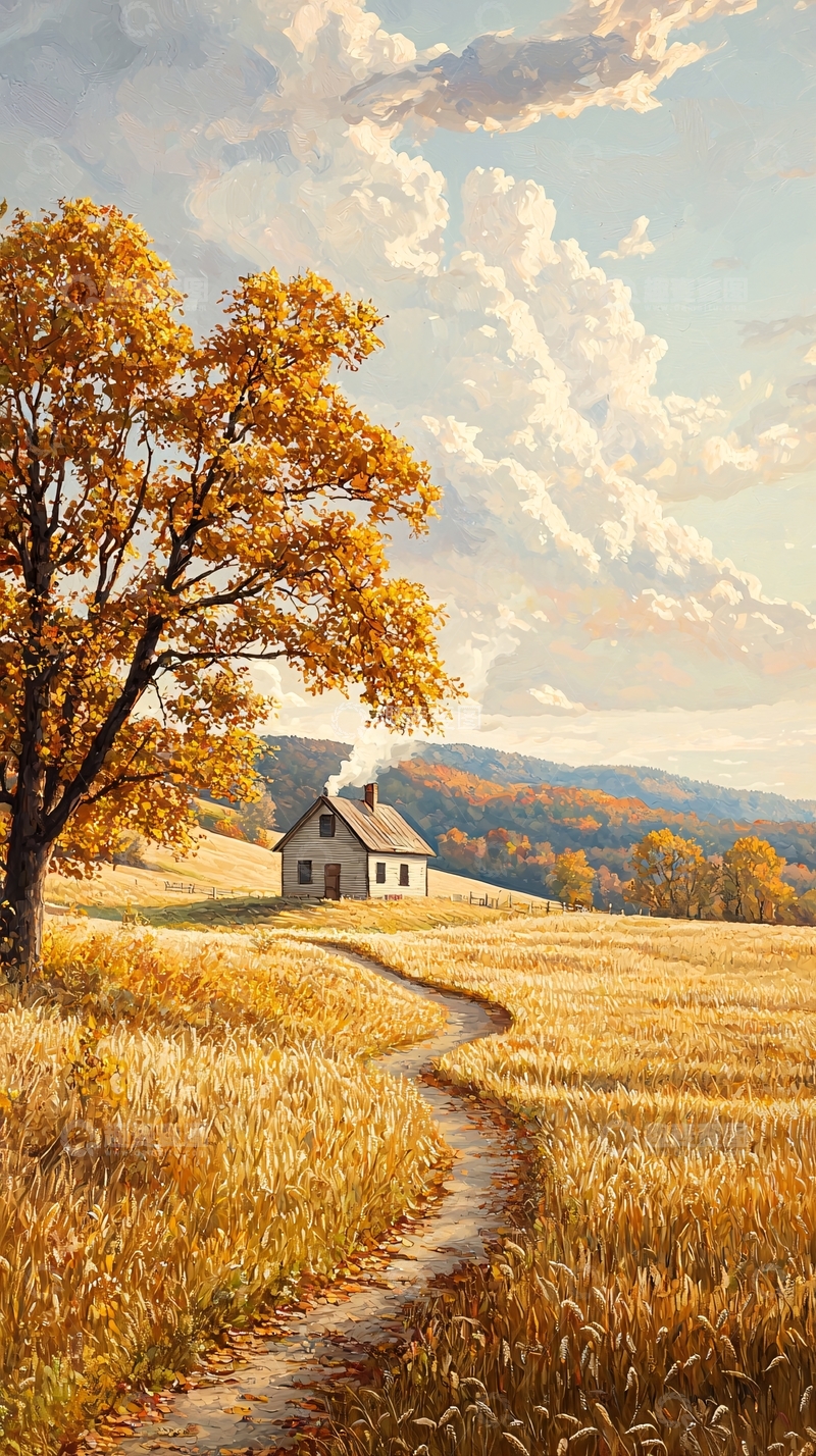 高清大图下载【趣麦麦图】秋日田园小屋风景