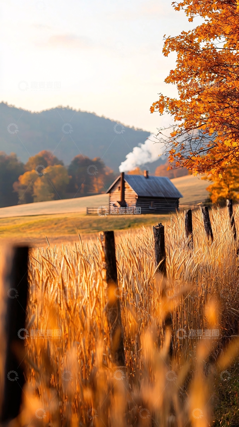 高清大图下载【趣麦麦图】秋日山间小屋风景