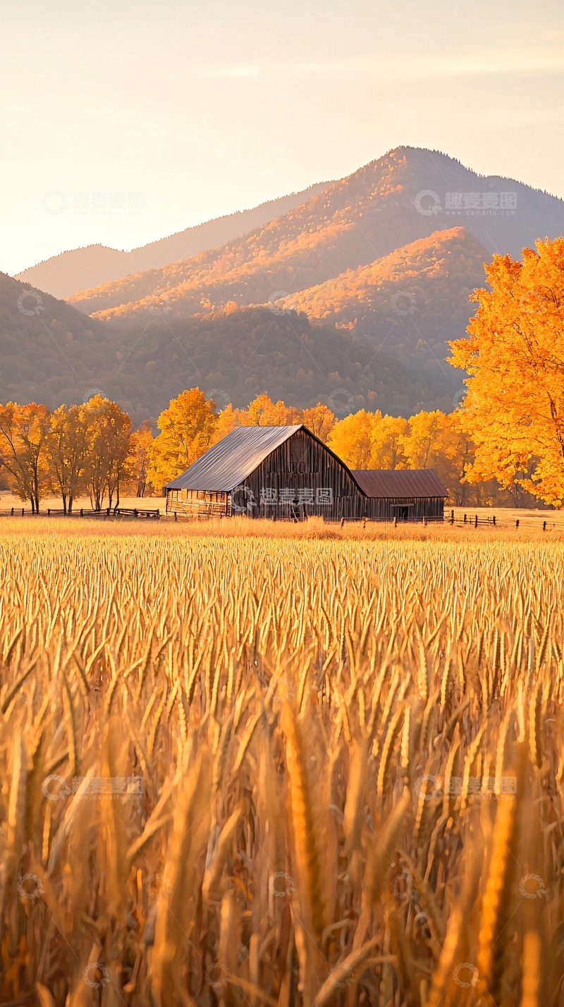 高清大图下载【趣麦麦图】秋日山间农舍风景