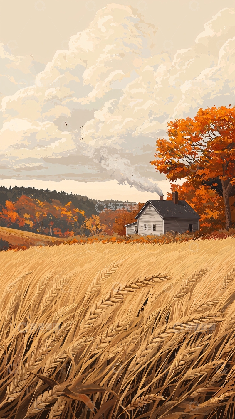 高清大图下载【趣麦麦图】秋日田野中的小屋