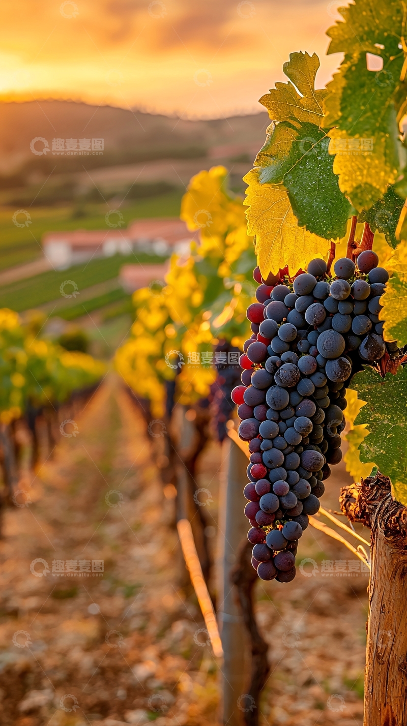高清大图下载【趣麦麦图】夕阳下的葡萄园