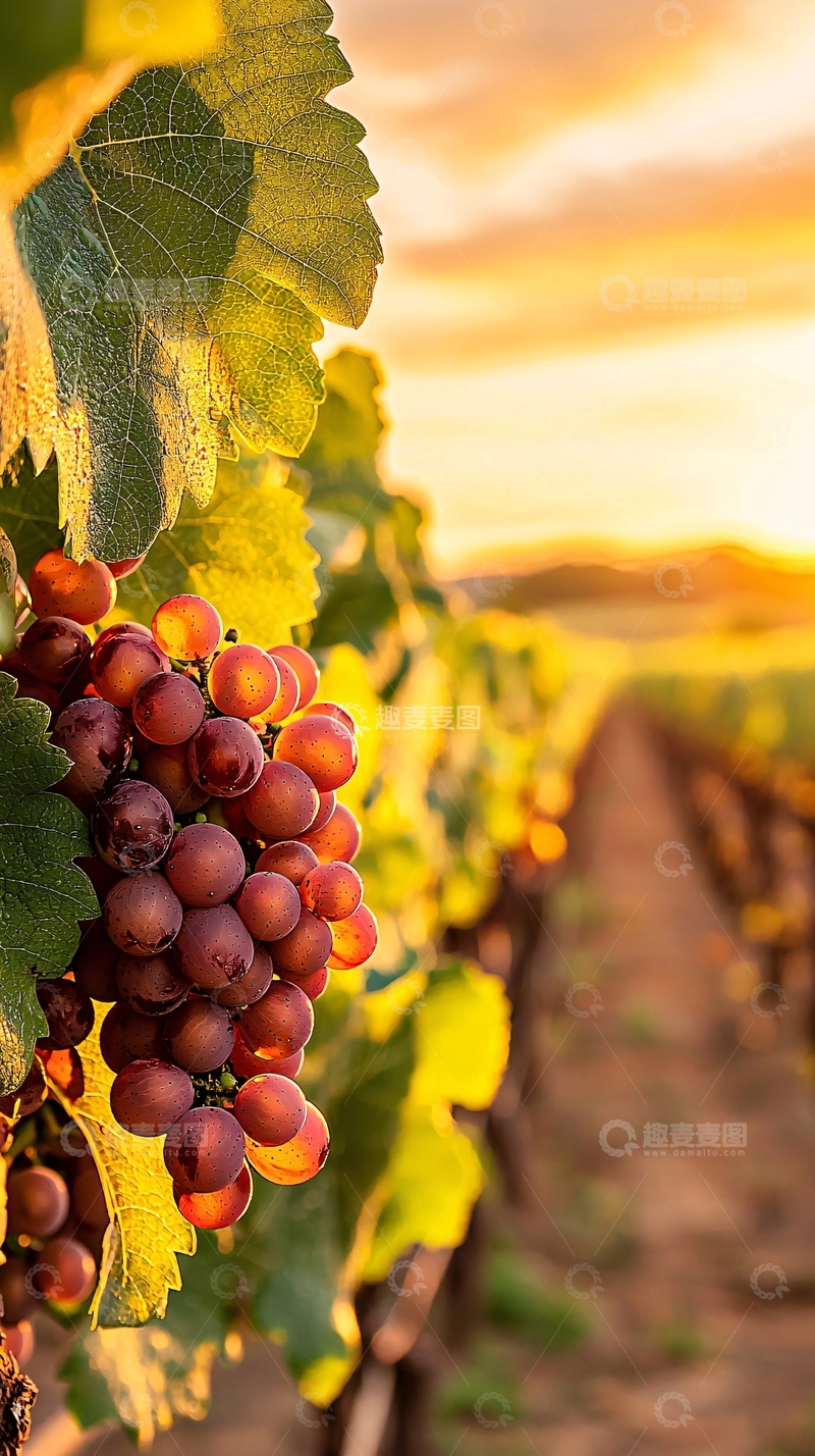 高清大图下载【趣麦麦图】夕阳下的葡萄园