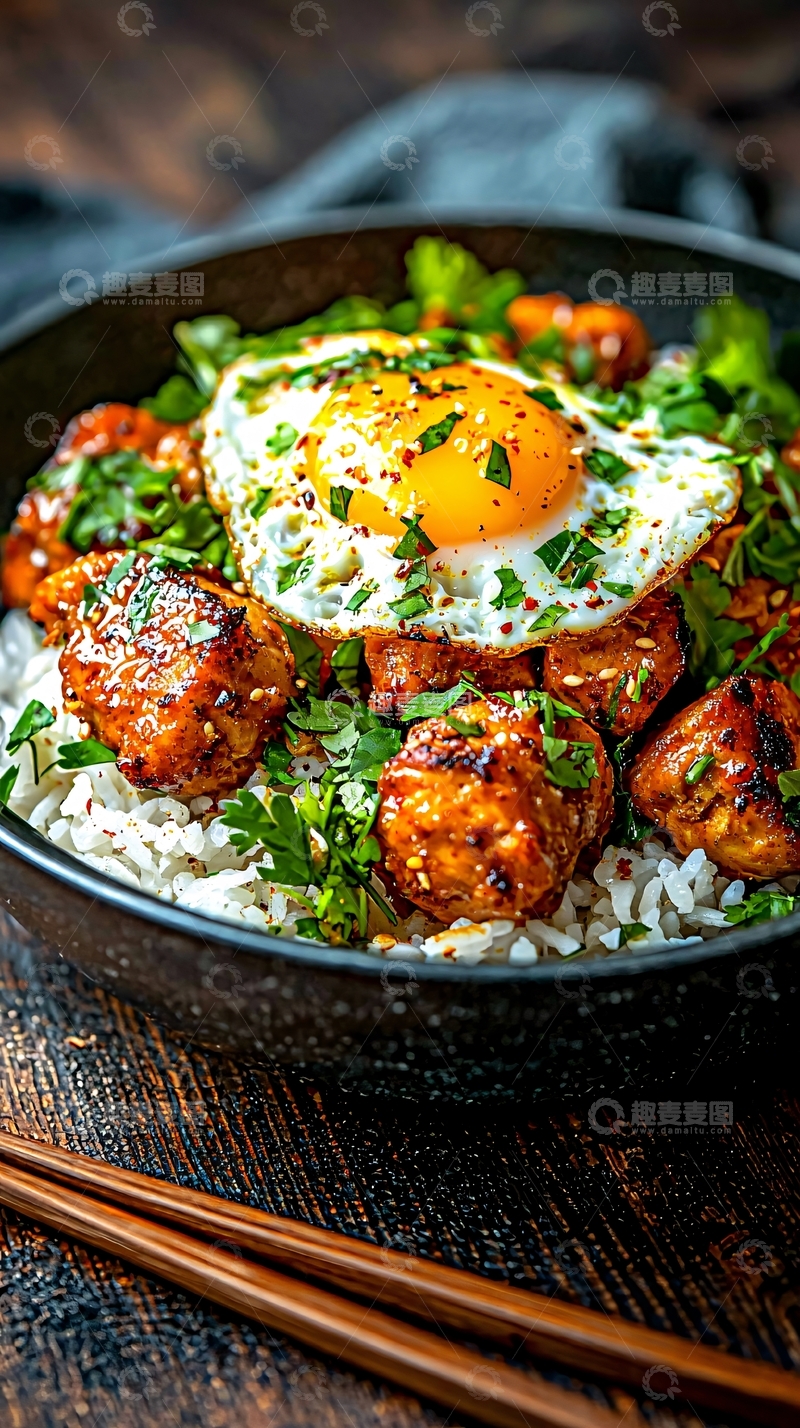 高清大图下载【趣麦麦图】日式照烧鸡肉饭配煎蛋