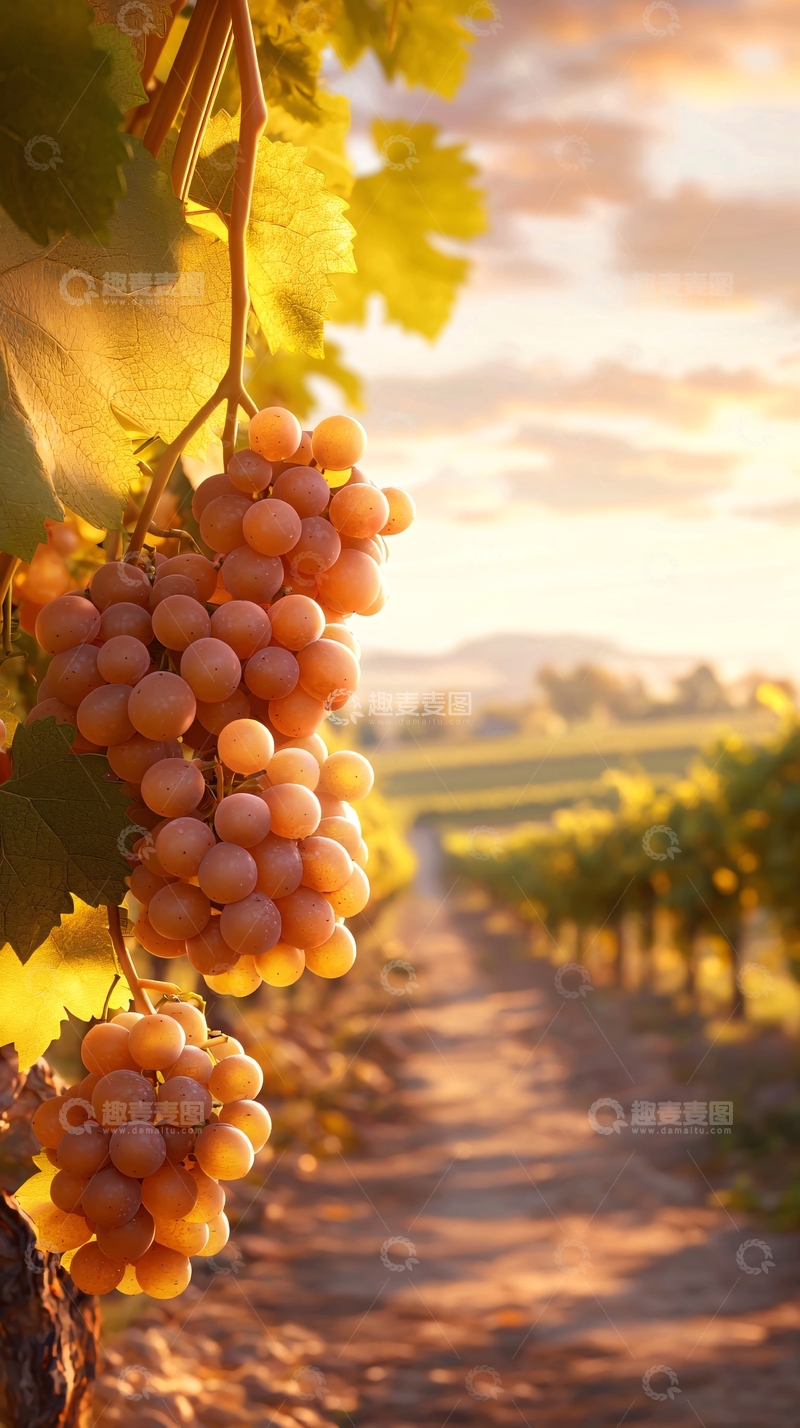 高清大图下载【趣麦麦图】夕阳下的葡萄园