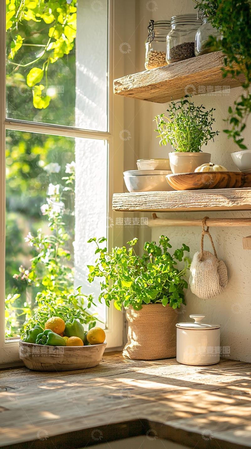 高清大图下载【趣麦麦图】阳光明媚的厨房窗台装饰