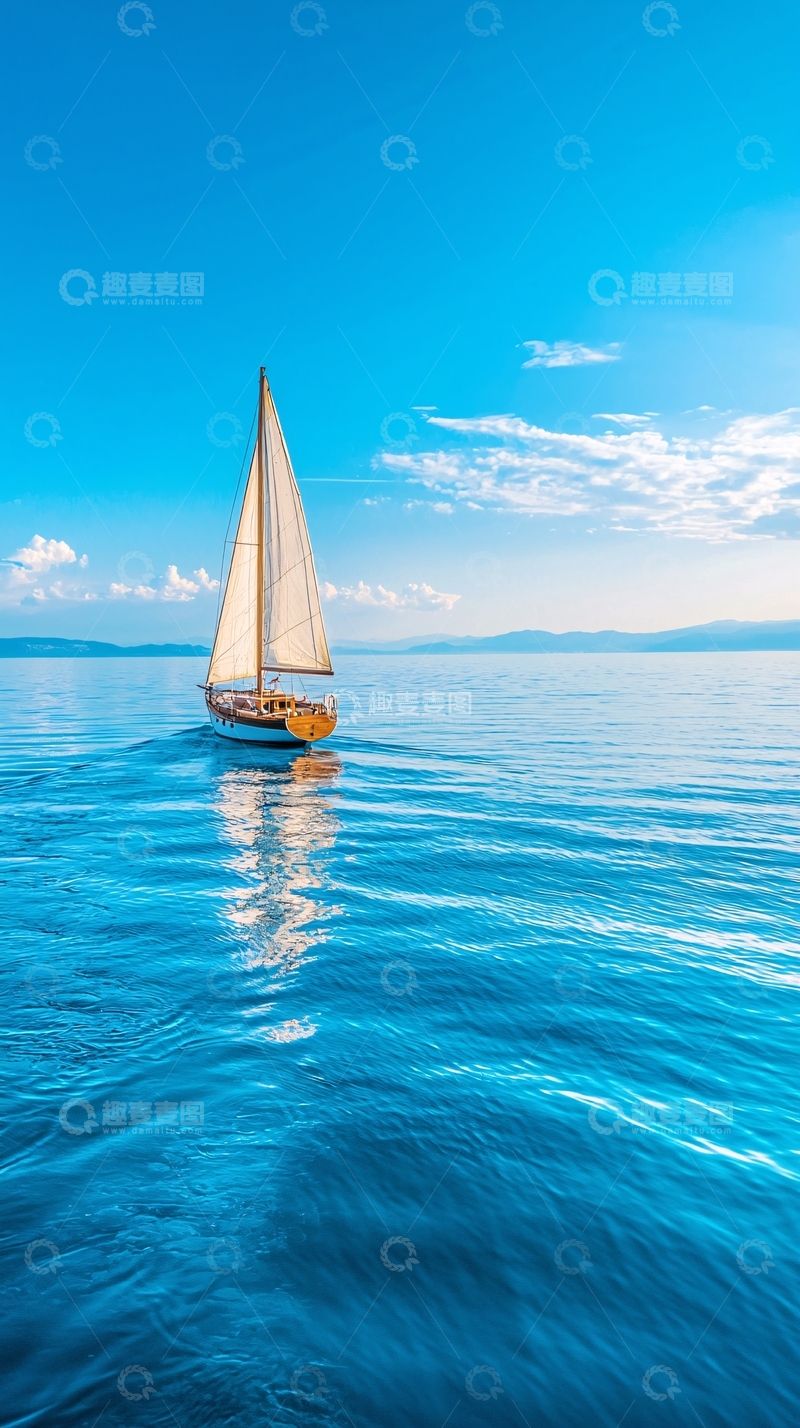 高清大图下载【趣麦麦图】帆船在宁静的海面上航行