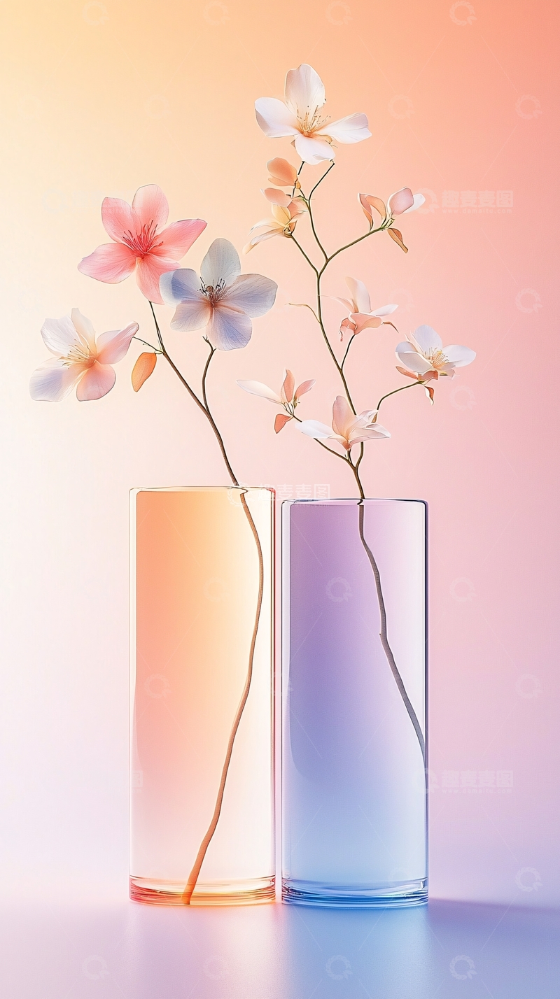 高清大图下载【趣麦麦图】双色渐变花瓶插花艺术