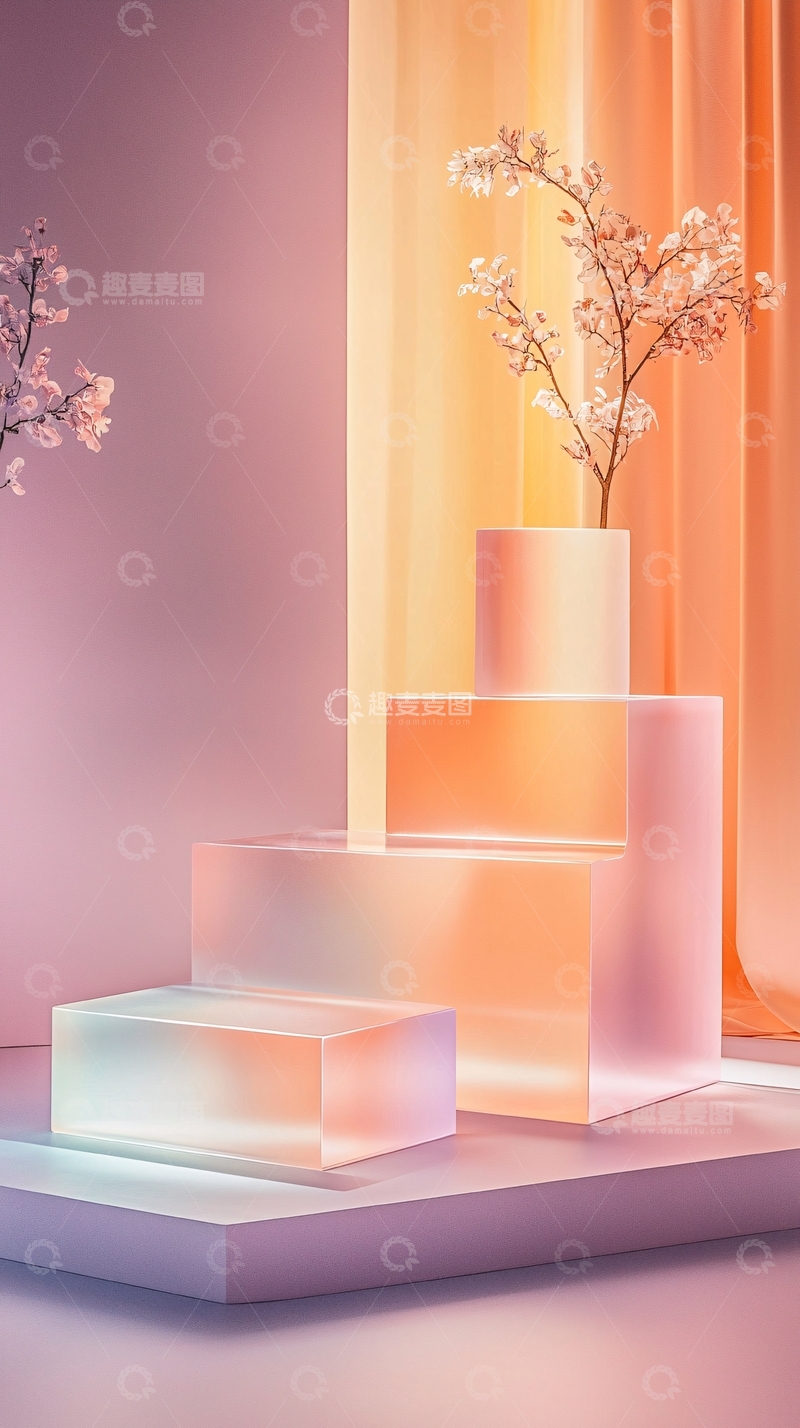 粉色渐变阶梯与花瓶插花