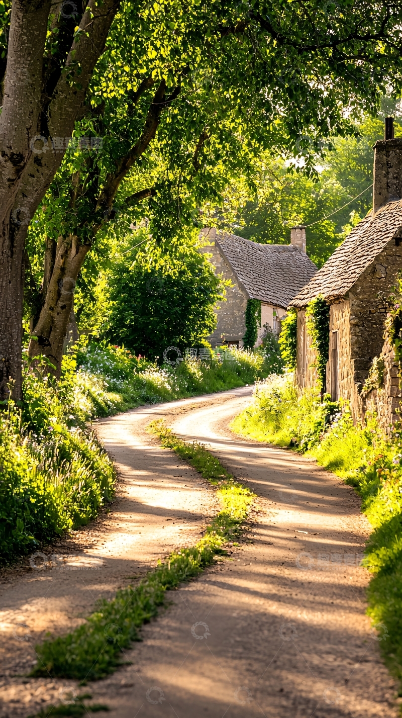 高清大图下载【趣麦麦图】乡村小路与石屋