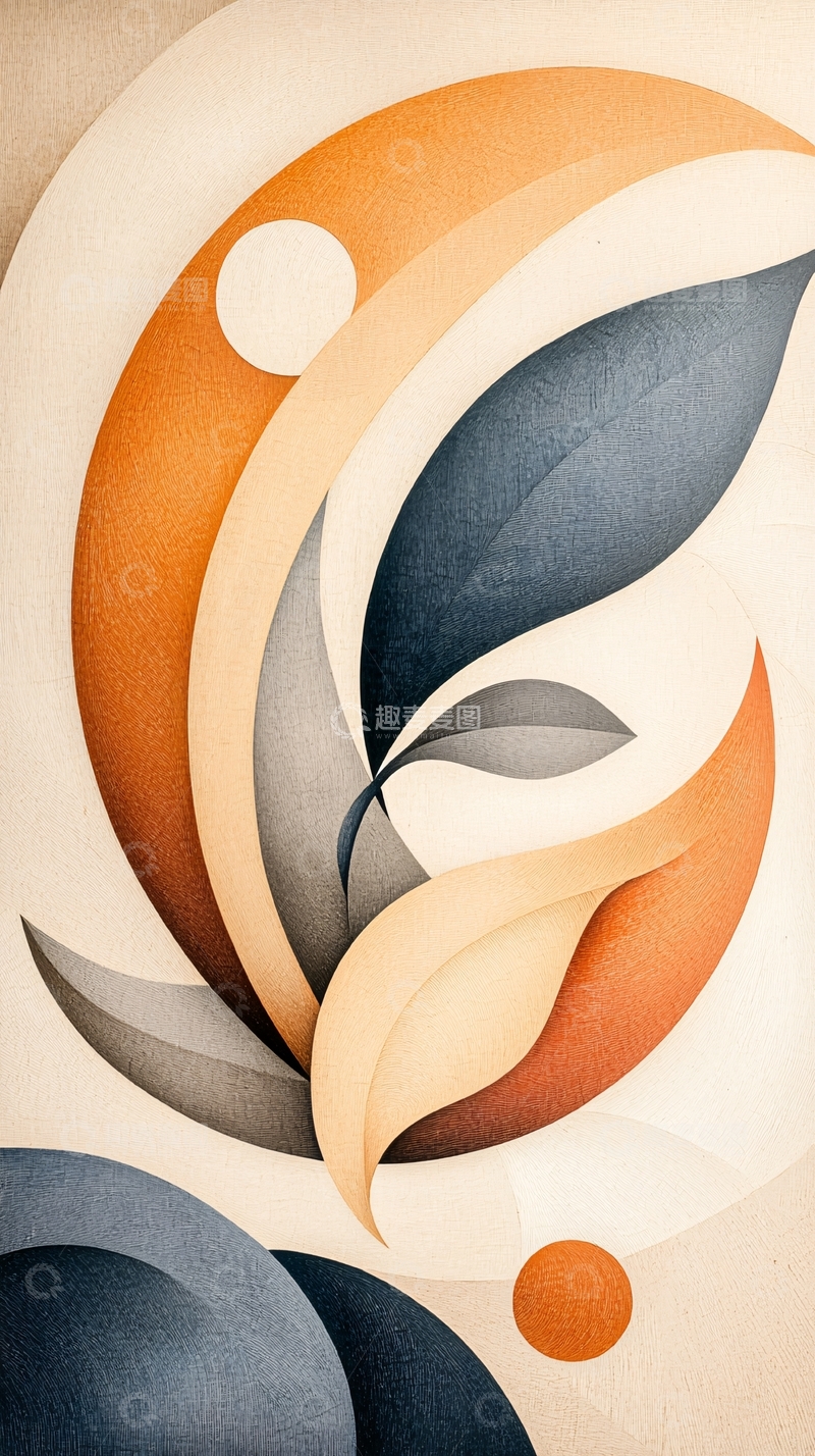高清大图下载【趣麦麦图】抽象艺术风格的树叶与圆形图案