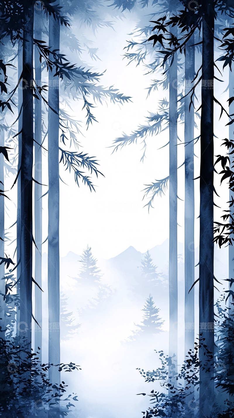 高清大图下载【趣麦麦图】雾中竹林风景图