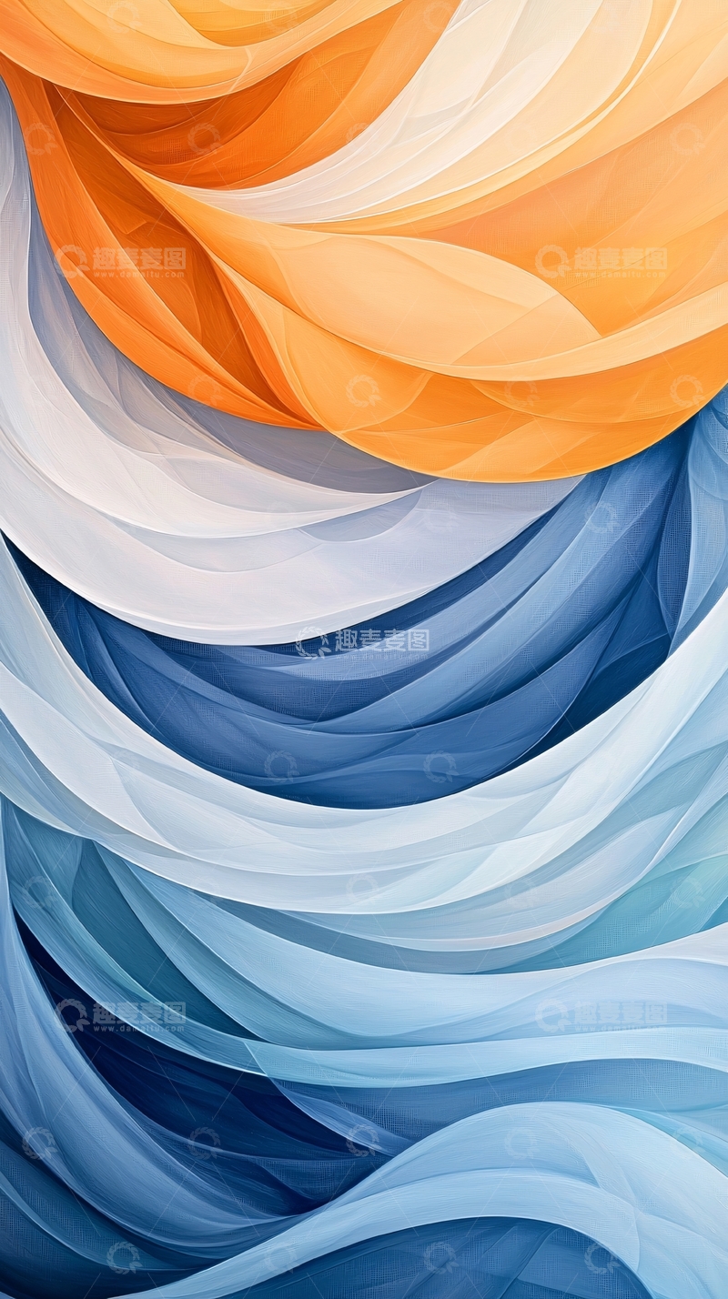 高清大图下载【趣麦麦图】橙蓝渐变抽象波纹背景
