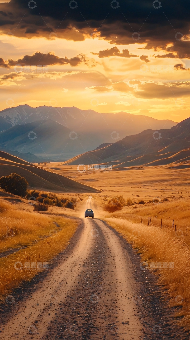高清大图下载【趣麦麦图】夕阳下的孤独旅程