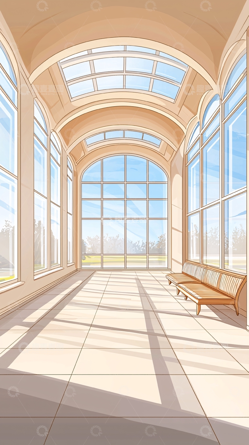 高清大图下载【趣麦麦图】阳光洒满长廊的温馨场景