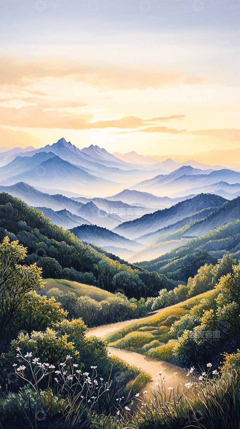 高清大图下载【趣麦麦图】山间小路与晨曦