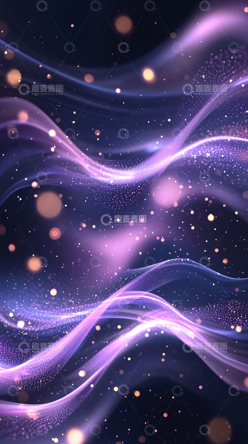 高清大图下载【趣麦麦图】梦幻紫色粒子流动背景