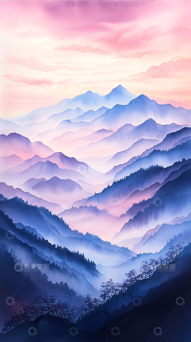 高清大图下载【趣麦麦图】梦幻山峦晨雾图