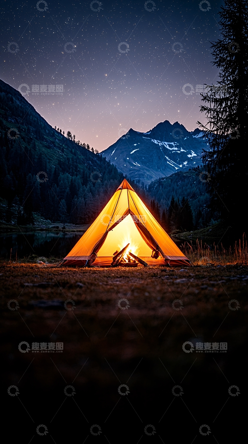 高清大图下载【趣麦麦图】帐篷篝火夜景