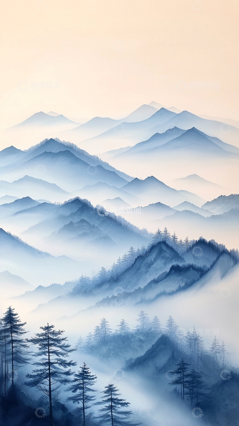 高清大图下载【趣麦麦图】雾中青山高清图片