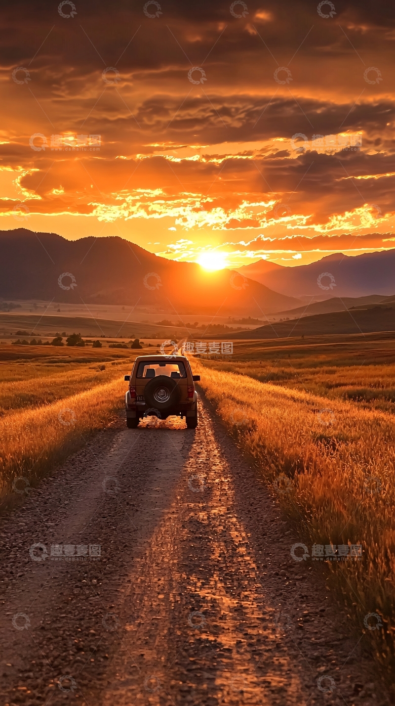 高清大图下载【趣麦麦图】夕阳下的乡村小路