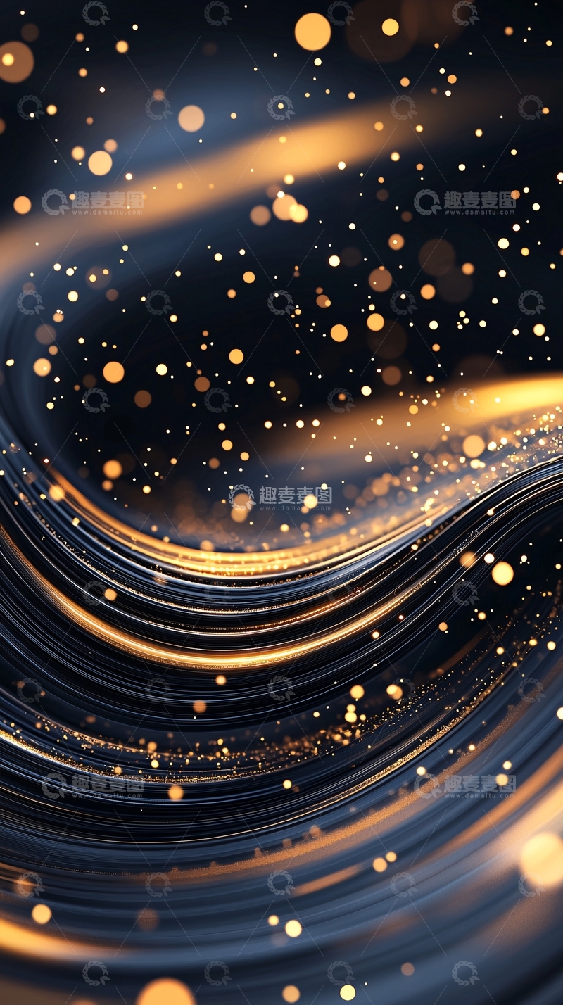 高清大图下载【趣麦麦图】金色光点流动曲线背景