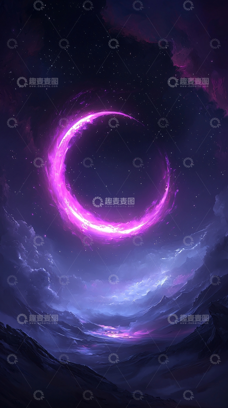 高清大图下载【趣麦麦图】紫色神秘月亮夜景