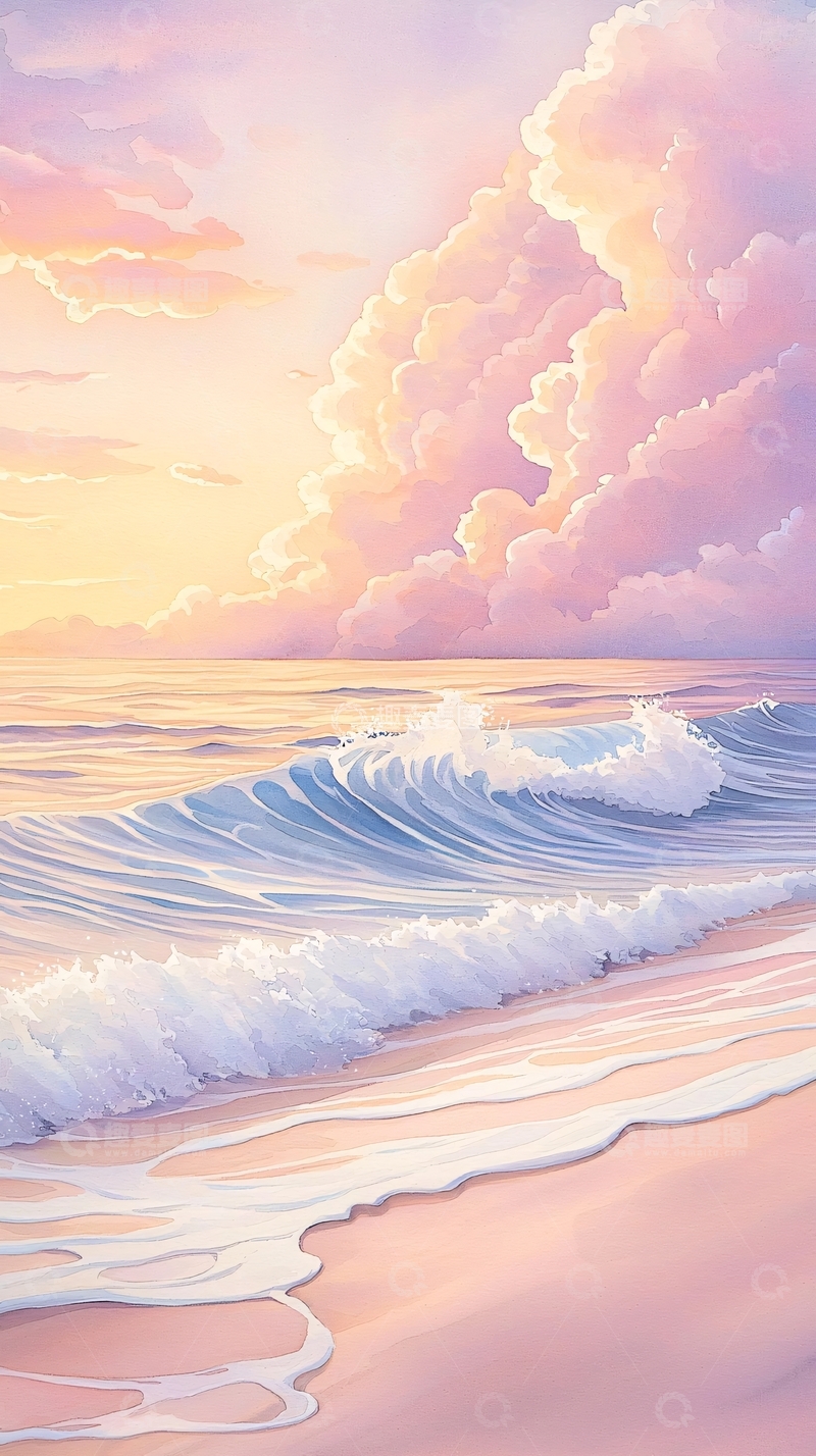 高清大图下载【趣麦麦图】日落海滩海浪沙滩风景