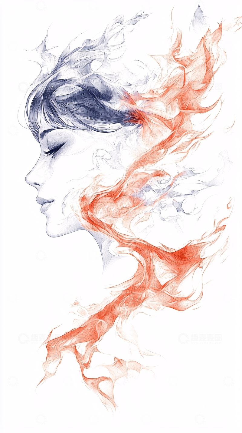 高清大图下载【趣麦麦图】飘逸女性侧脸艺术插画