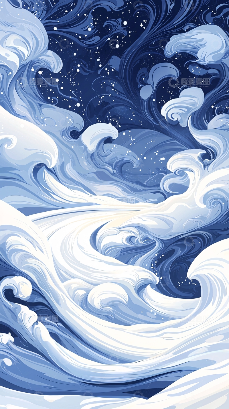 高清大图下载【趣麦麦图】波涛汹涌的海洋夜景