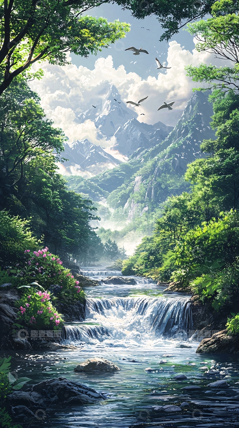 高清大图下载【趣麦麦图】山间瀑布溪流自然风光