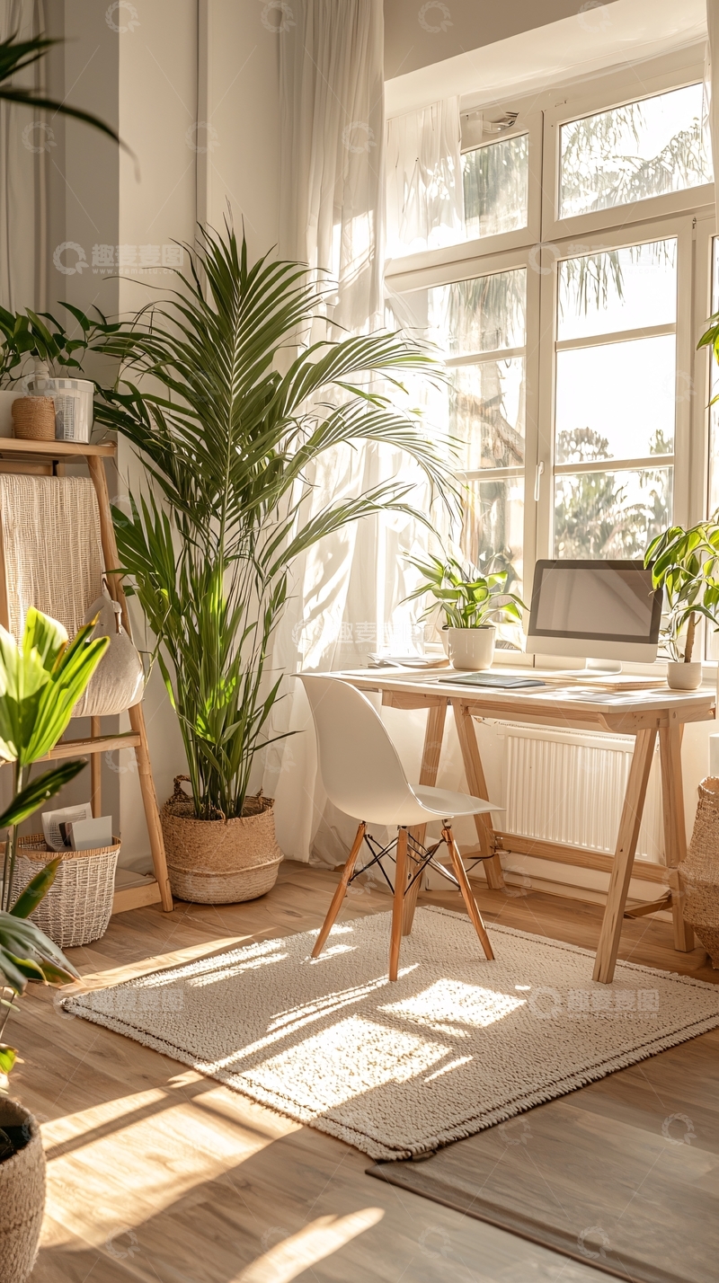 高清大图下载【趣麦麦图】自然光下的温馨室内办公空间