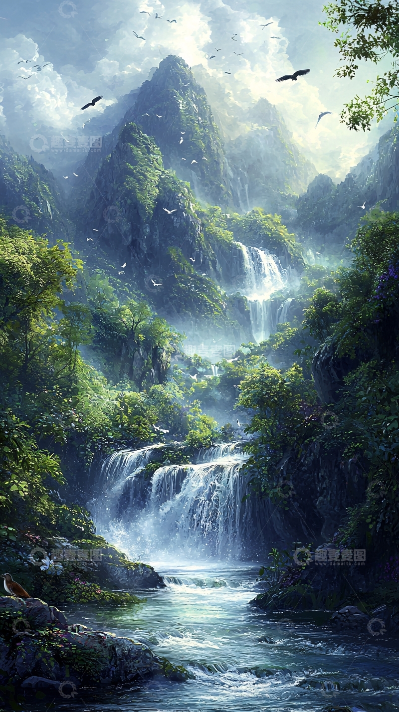 高清大图下载【趣麦麦图】山间瀑布自然风光