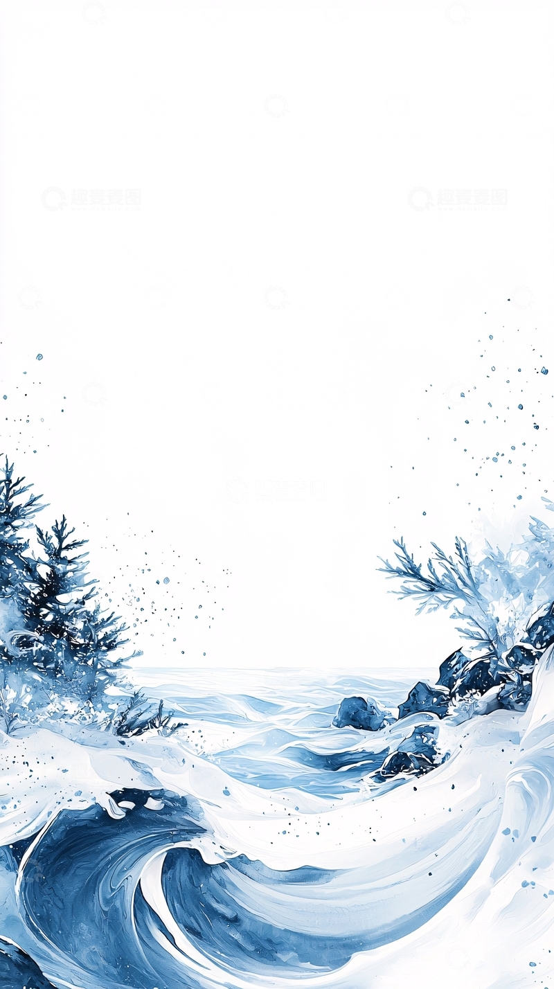 高清大图下载【趣麦麦图】冬日雪景海浪插画