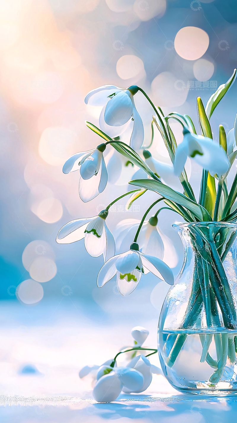 高清大图下载【趣麦麦图】雪白花束玻璃瓶插花