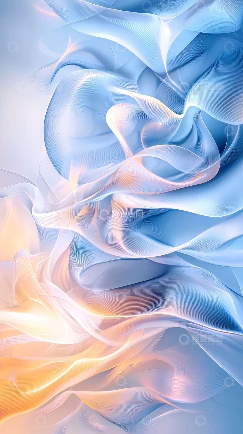 高清大图下载【趣麦麦图】蓝色渐变流动线条抽象艺术背景