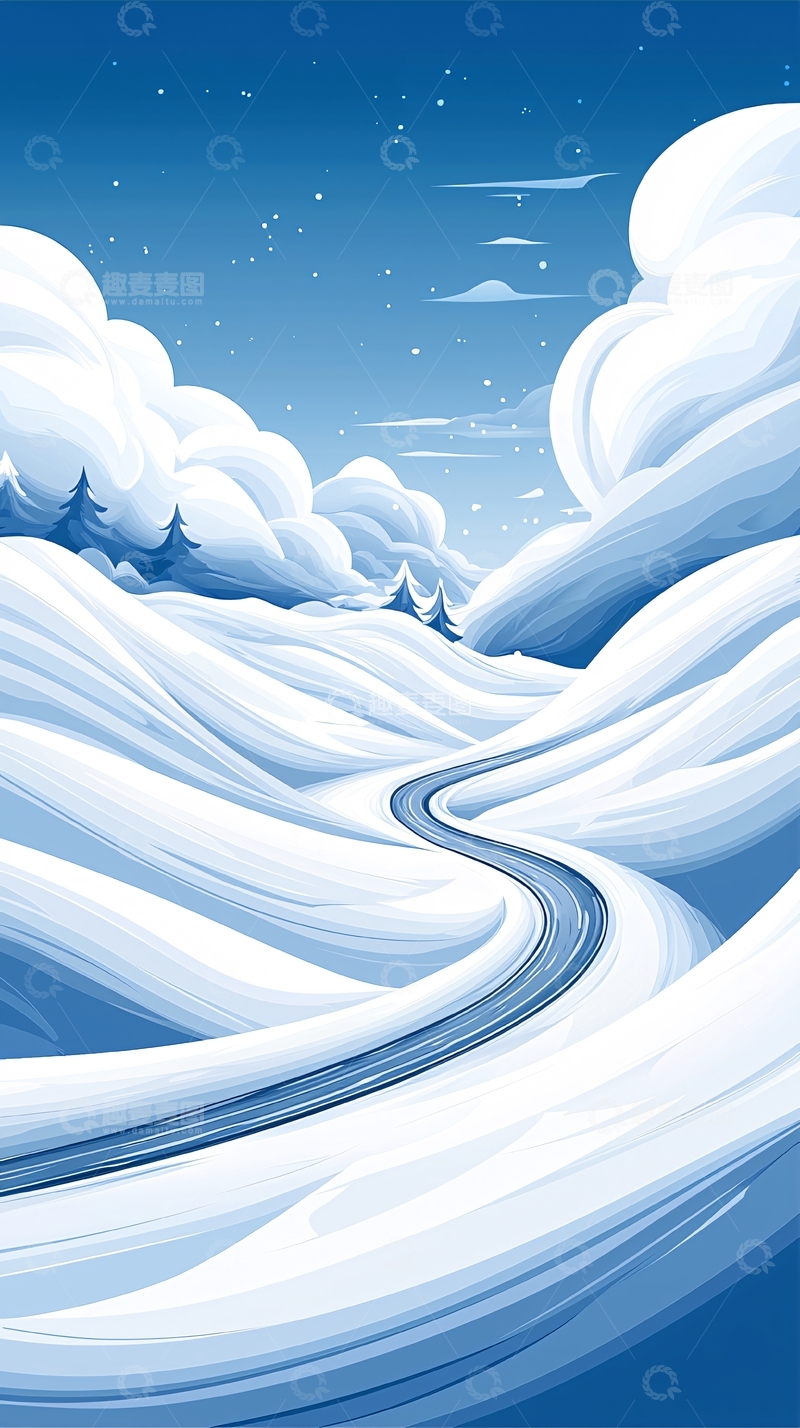 高清大图下载【趣麦麦图】冬日雪景蜿蜒小路