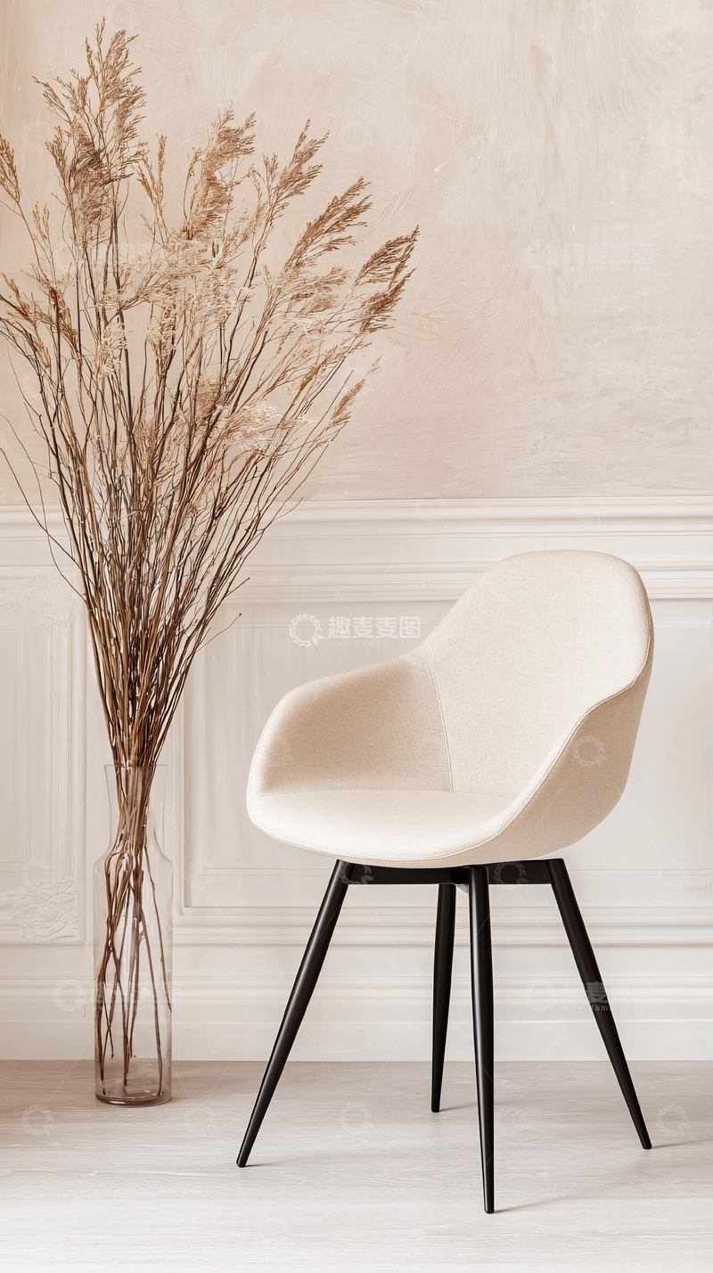 高清大图下载【趣麦麦图】简约现代风格椅子与干花装饰