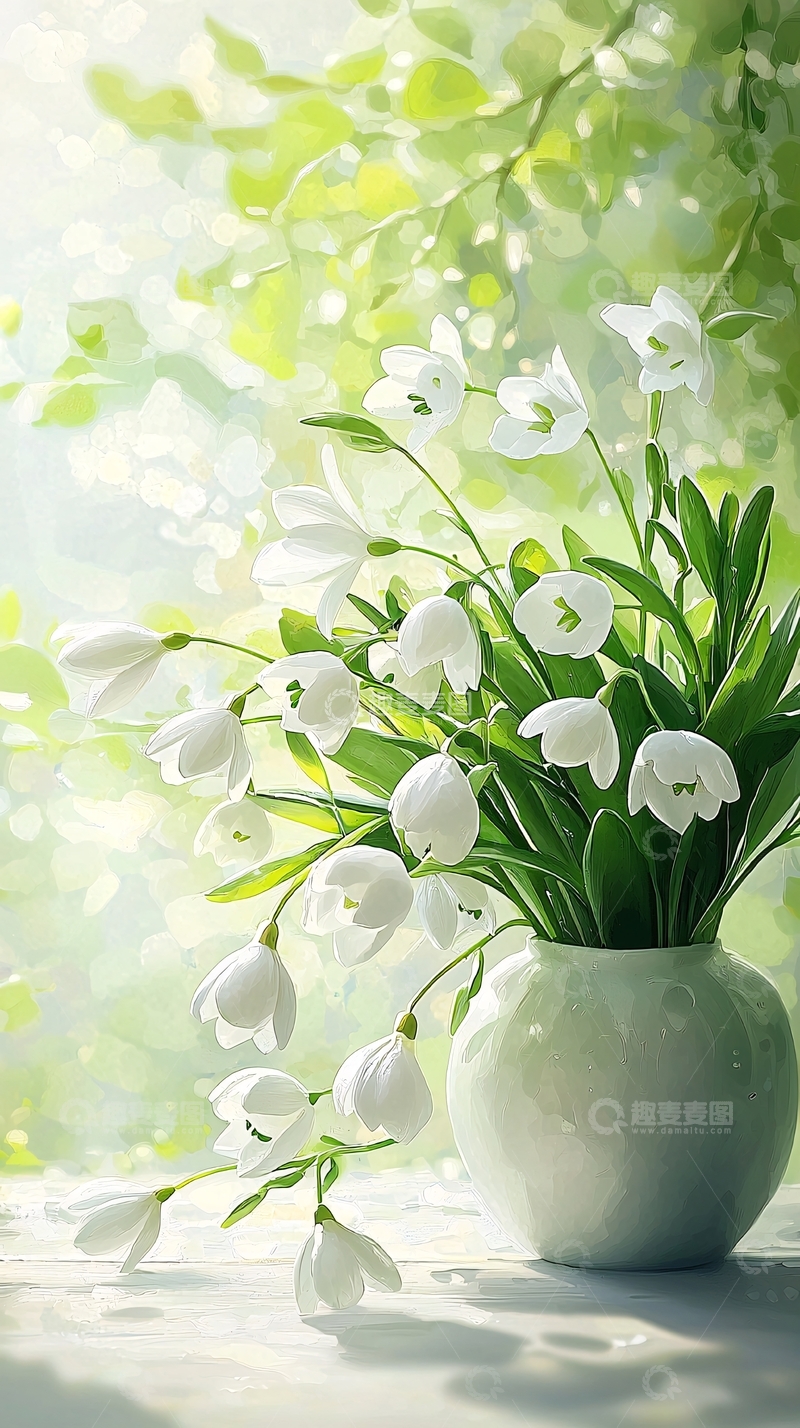 高清大图下载【趣麦麦图】春日阳光下的白色花朵插图