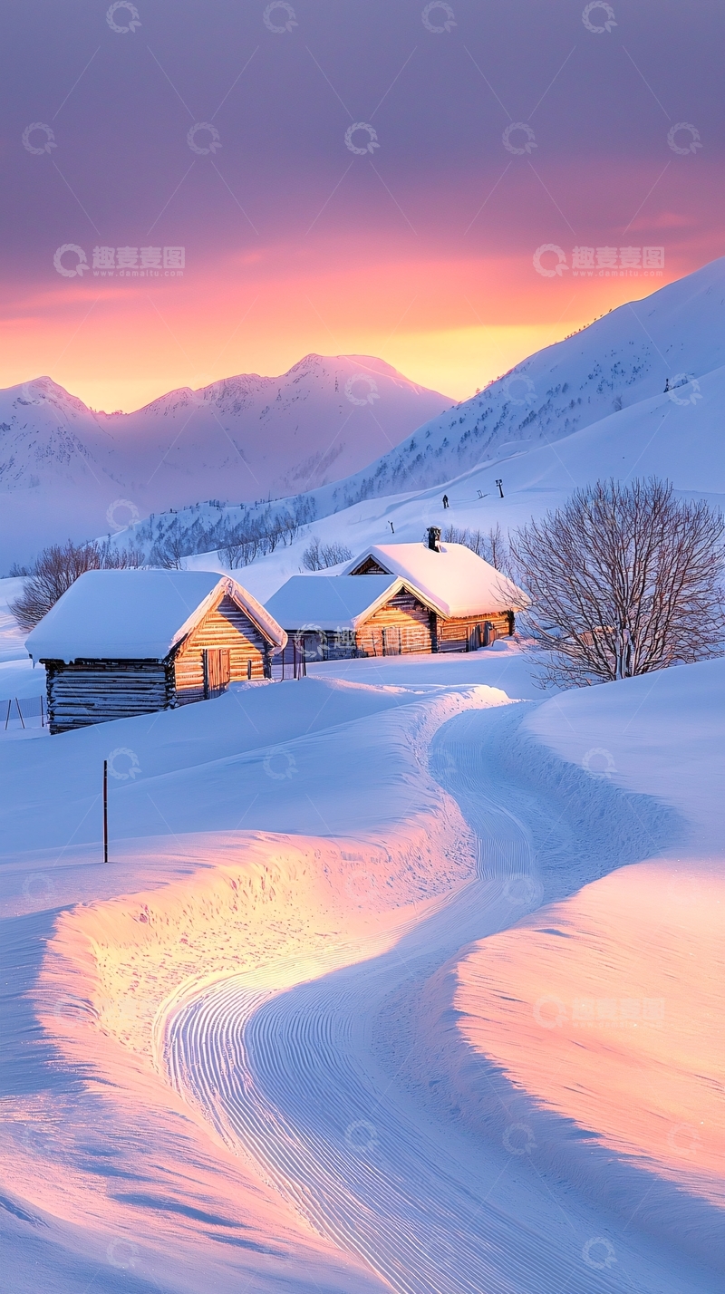 高清大图下载【趣麦麦图】冬日雪景中的小屋