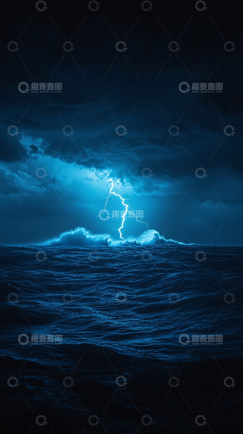 高清大图下载【趣麦麦图】雷电之夜海浪