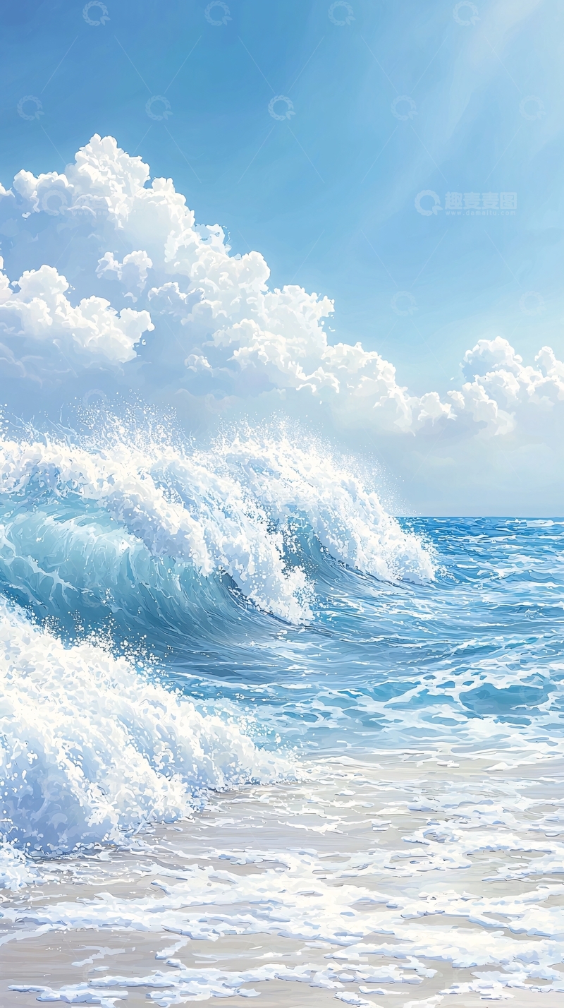 高清大图下载【趣麦麦图】海浪沙滩蓝天白云