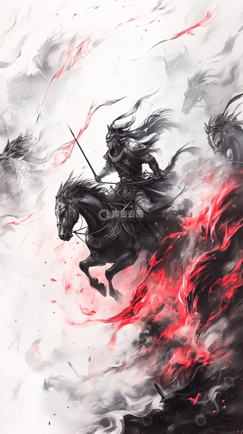 高清大图下载【趣麦麦图】战马骑士挥剑疾驰