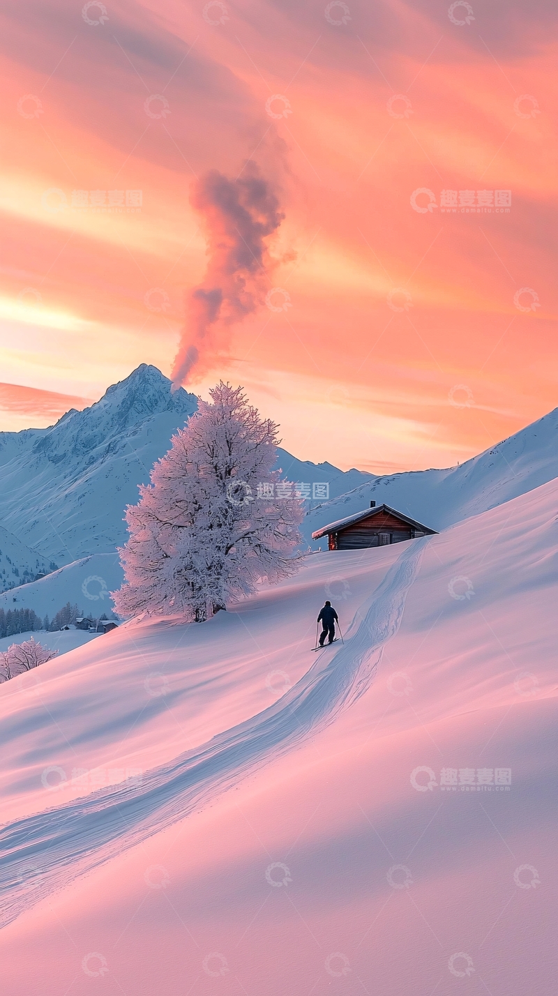 高清大图下载【趣麦麦图】冬日雪山徒步风景